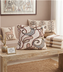 Sohrai-Khovar Painting-Brown Yellow Black-Cushion Cover